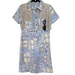 Louis Féraud Vintage Abstract Print Safari Dress Womens S Vacation Travel Resort